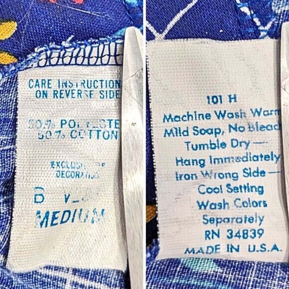 Vtg 70s RAYMOND HALPERN Blue Beachy Floral Check Sweetheart Shift MuuMuu Sz M/XL - Picture 3 of 8